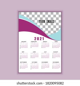 One Page Calendar Design 2021 Template Stock Vector (Royalty Free ...