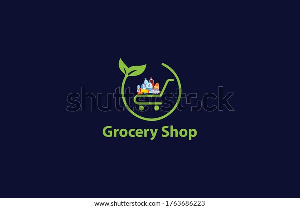 Online Grocery Shop Logo Design Idea Stock Vector (Royalty Free