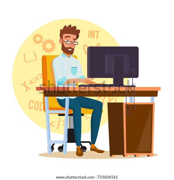 Programmer Man Vector Stylized Young Developer Stock Vector (Royalty ...