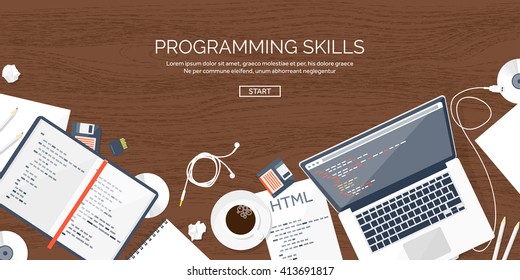 Programming Coding Backgroundflat Designprogram Source Codesoftware ...