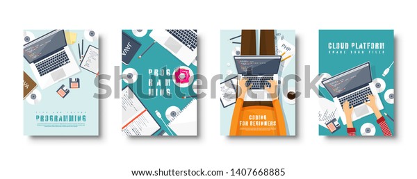 Programming Coding Flat Style Covers Set Stock Vector (Royalty Free ...