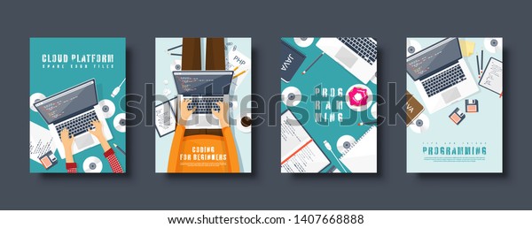 Programming Coding Flat Style Covers Set Stock Vector (Royalty Free ...