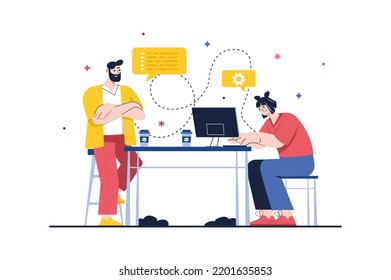 Programming Concept People Scene Flat Cartoon Stock Illustration ...