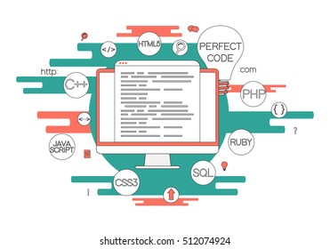 Programming Flat Illustration Concept Stock Vector (Royalty Free ...