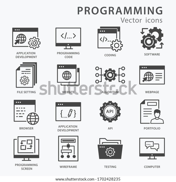Programming Icon Set Software Coding Application Stock Vector (Royalty ...