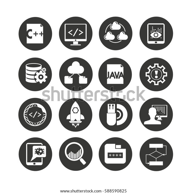 Programming Network Icon Set Circle Buttons Stock Vector (Royalty Free ...