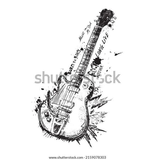 vector-monocromo-guitarra-el-ctrica-guitarra-rock-aislada-en-blanco-vector-premium