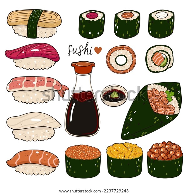 Set Different Types Sushi Soy Sauce Stock Vector (Royalty Free) 2237729243 Shutterstock