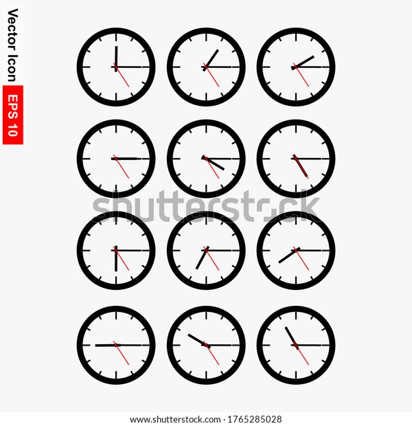 Set Round Clocks Showing Various Time Stock Vector (Royalty Free