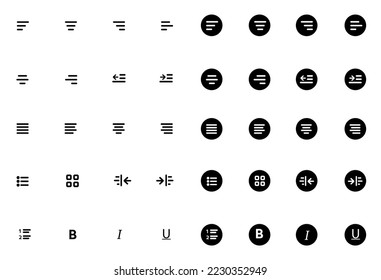 Set of Text Editor Icons. Pack Vector pictogram set. UX, infographics, web, apps or business presentation. Sign and symbol collection. Stock Vector