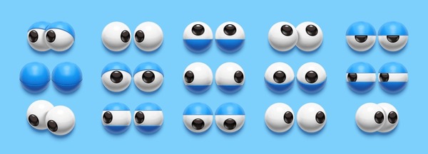 Simple 3D eyes. Cartoon eyeballs with eyelids, look forward and to sides. Facial expression graphic set: stockvector