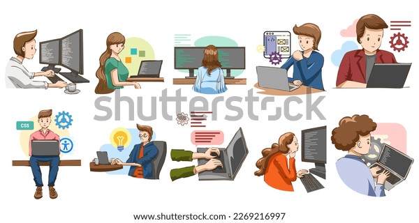 Software Engineer Vector Set Collection Graphic Stock Vector (Royalty ...