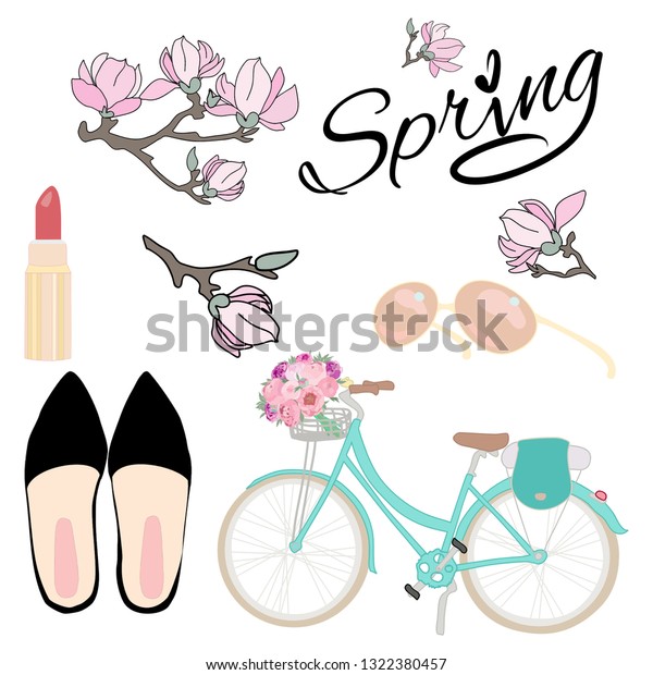 Spring Objects Vector Set Calligraphy Design: vector de stock (libre de ...
