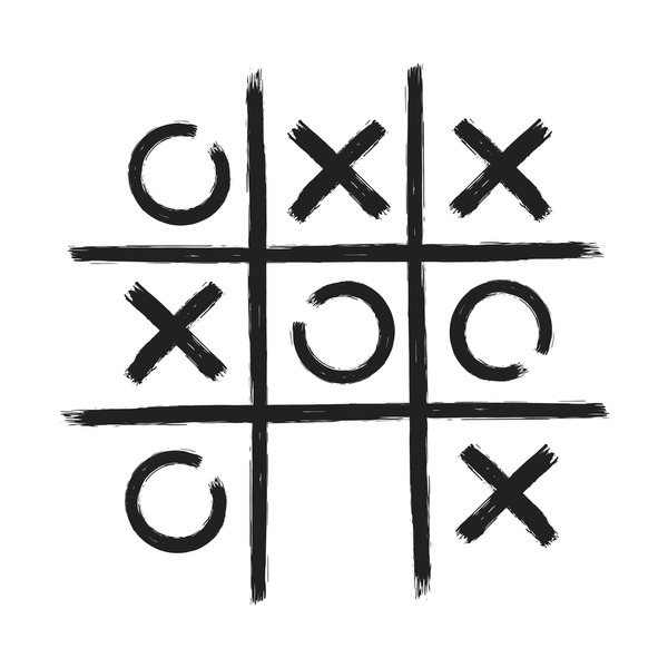 Tic tac toe xo game hand drawn grid doodle template vector illustration isolated on white background. Dirty grunge line tic tac toe game symbols. Stock Vector