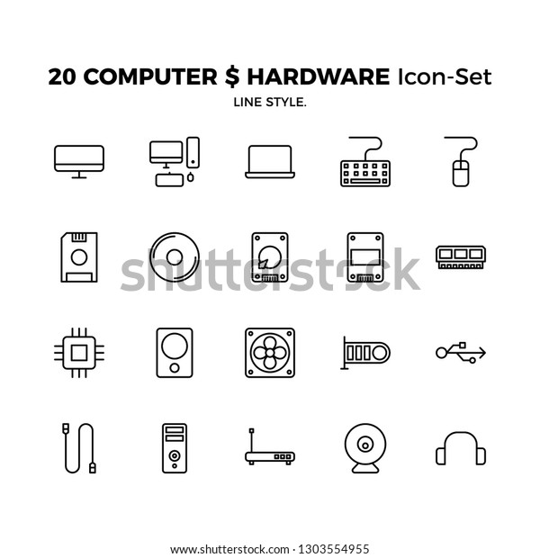 Top 20 Simple Set Computer Hardware Stock Vector (Royalty Free