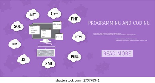 Vector Flat Concept Programming Coding Network Stock Vector (Royalty ...