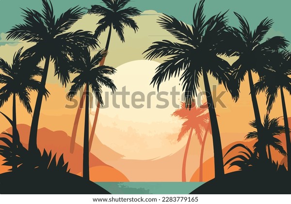 Vector Palm Trees On Island Sunset Stock Vector (Royalty Free ...
