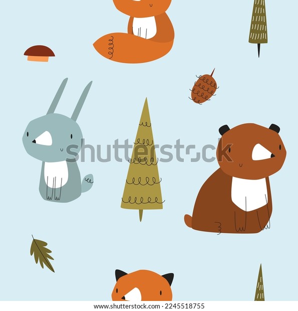 Vector Seamless Background Forest Animals Cartoon Stock Vector (Royalty