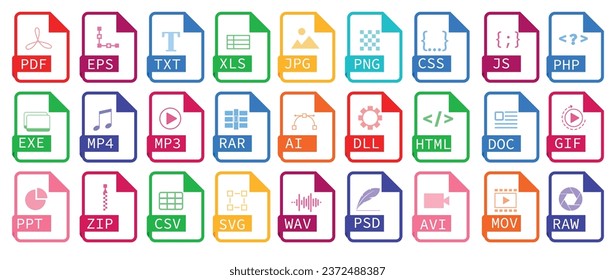 Set File Type Icon Set Pack Stock Vector (Royalty Free) 2309358627 ...