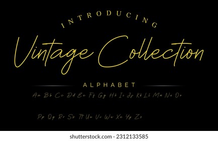 Vintage Collection Lettering signature font isolated on grey background. brus style alphabet. Vector logo letters. Stock Vector