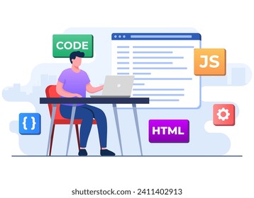 Web Developer Writing Code Program Using Stock Vector (Royalty Free ...