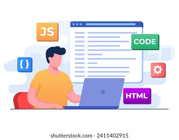 Children Learning Coding Computer Programming Flat Stock Vector ...