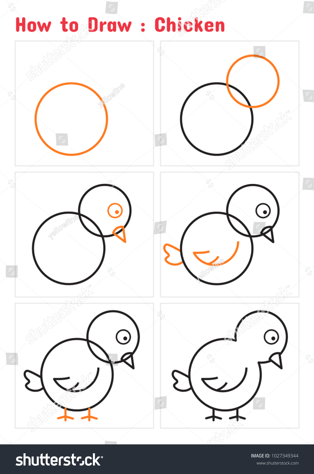 How Draw Chicken Step By Step Stock Vector (Royalty Free) 1027349344