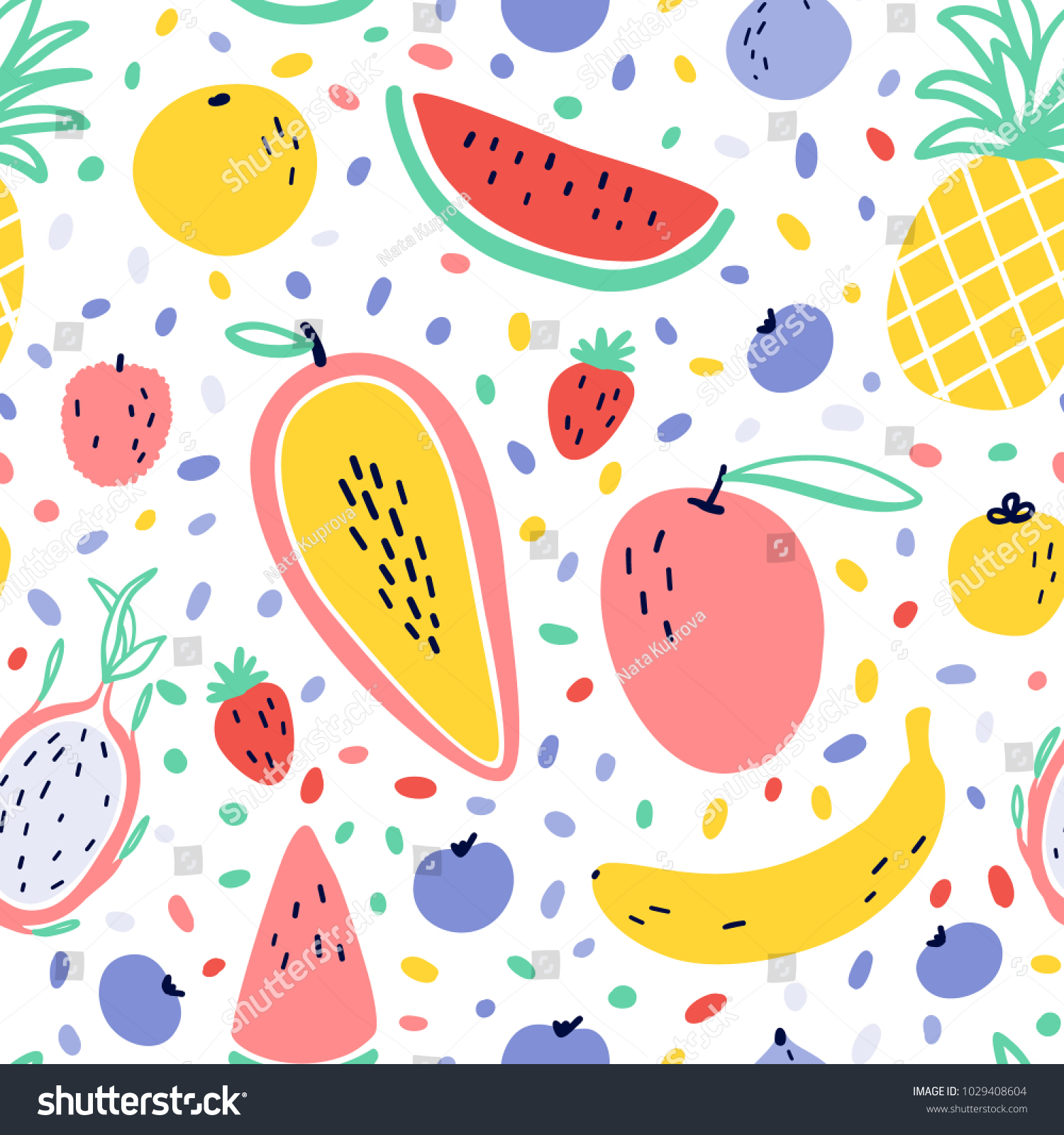 Vector Tropical Fruit Background Pineapple Mango Stock Vector (Royalty