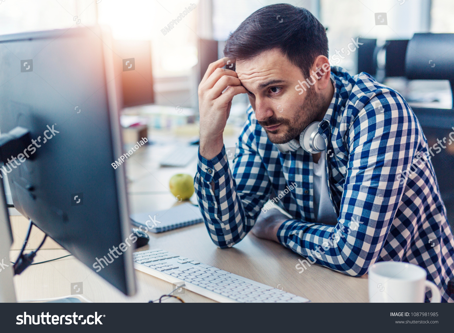 Handsome Programmer Working Hard Office Stock Photo 1087981985 ...