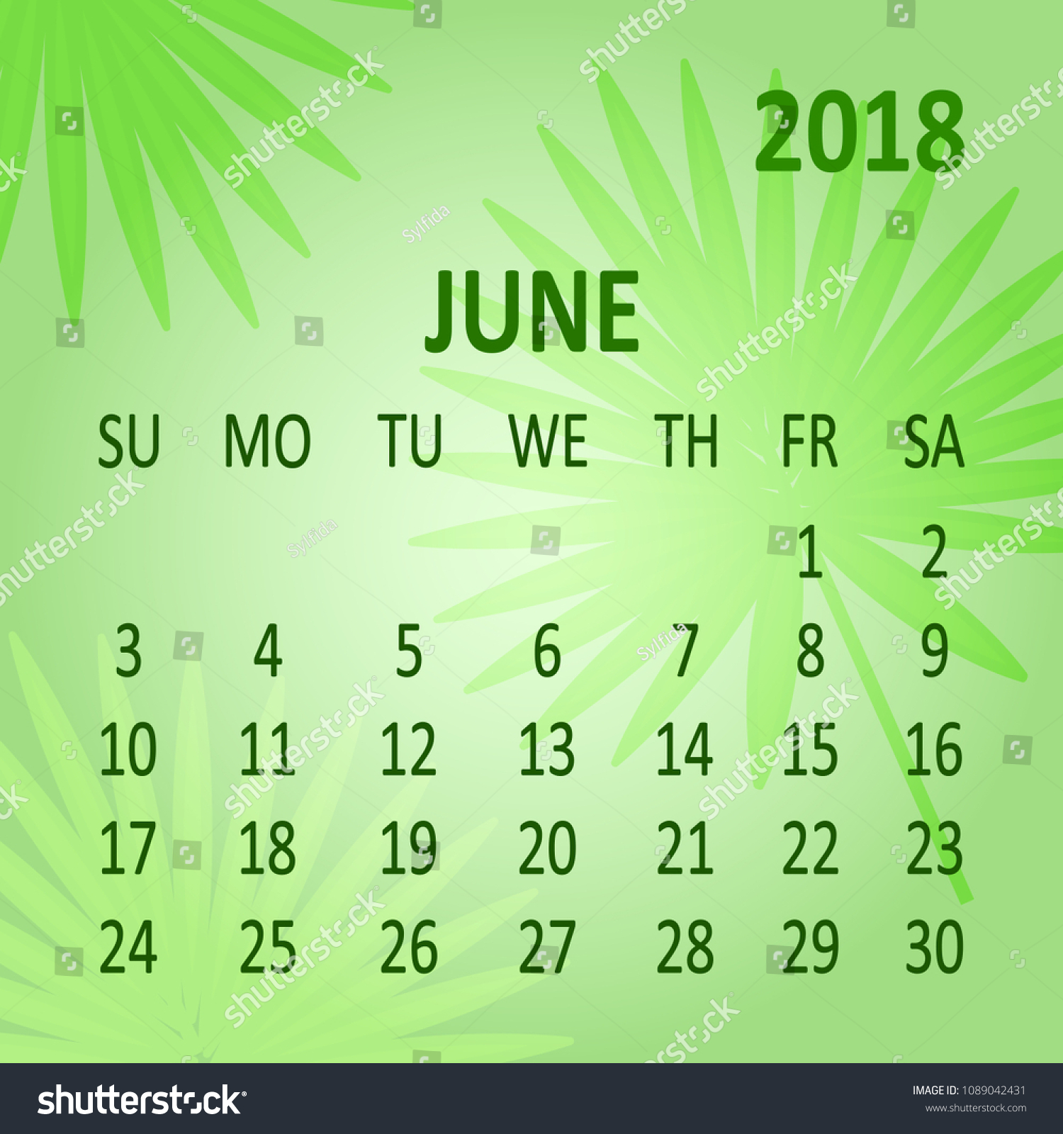 june-calendar-2018-template-week-starts-stock-vector-royalty-free