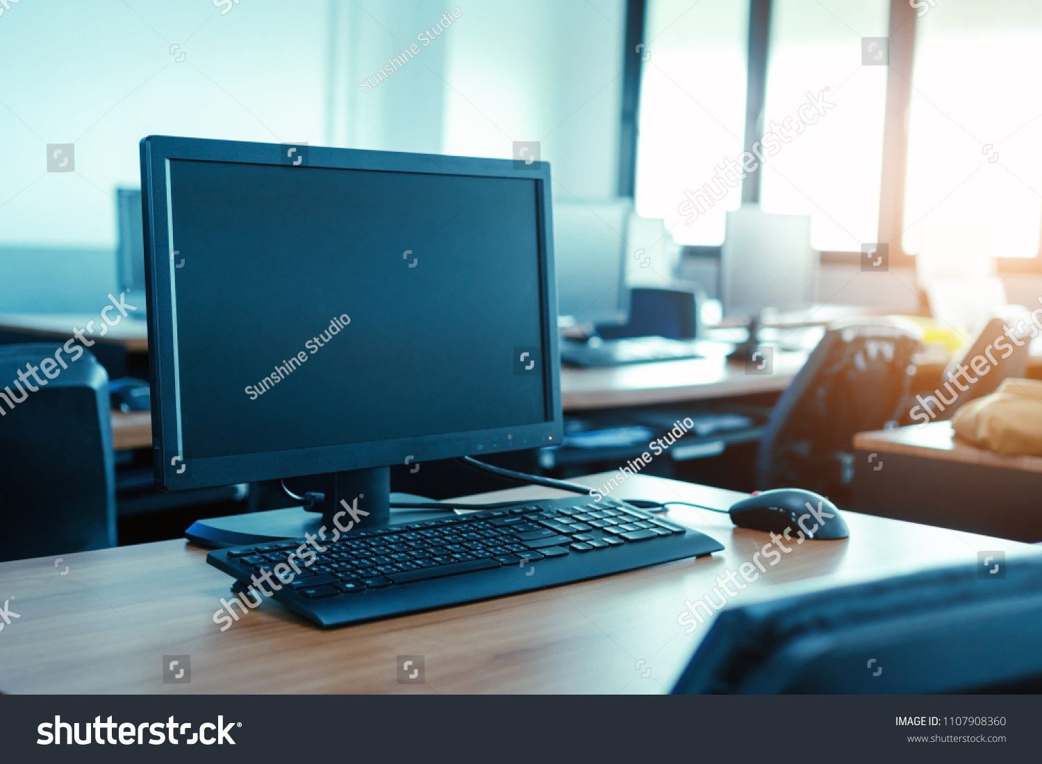 Black Screen Monitor Keyboard Computer Training Stock Photo 1107908360