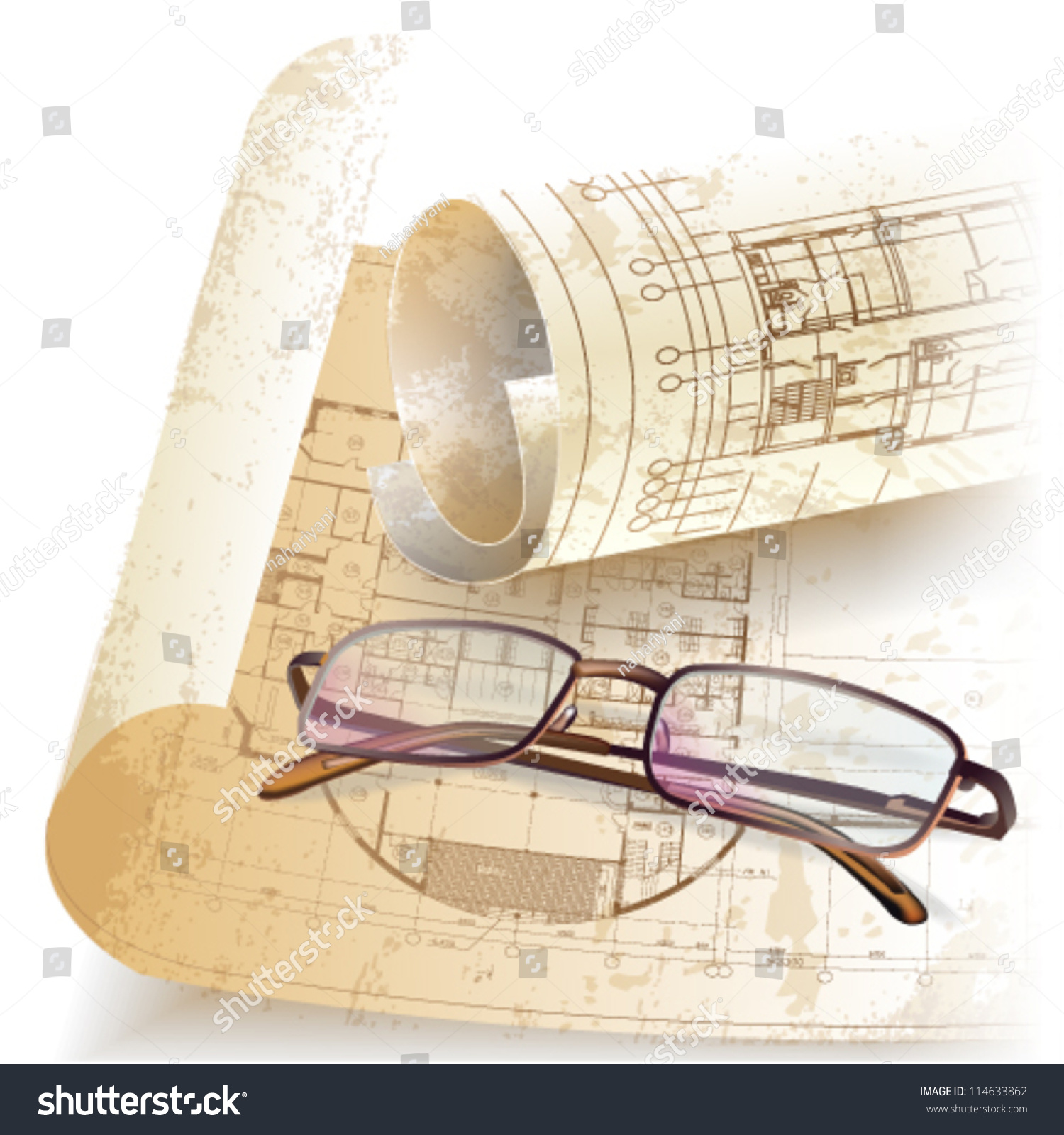 Grunge Architectural Background Rolls Drawings Vector Stock Vector ...