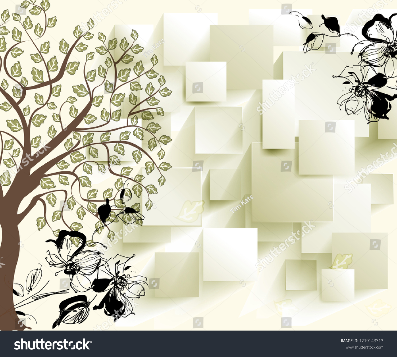 3d Illustration Light Background Painted Tree Stock Illustration ...