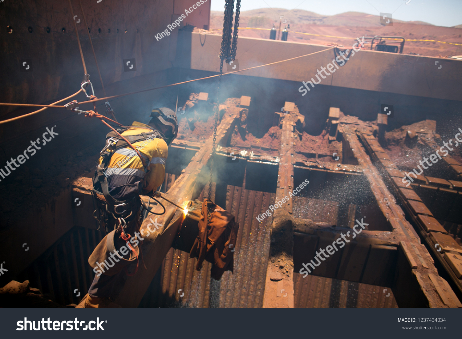 Rope Access Boilermaker Abseiler Wearing Safety Stock Photo 1237434034