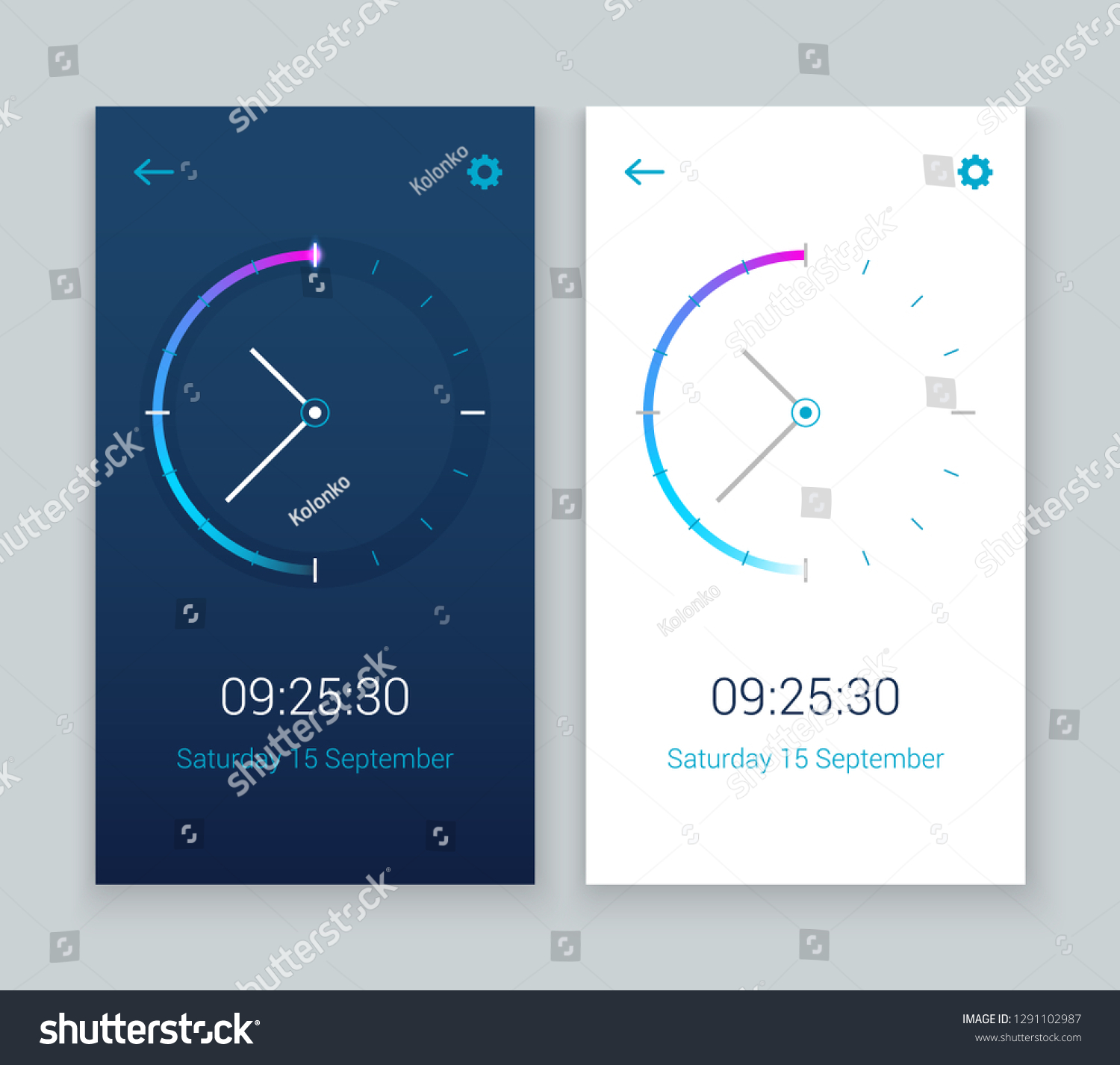 Clock Mobile App Concept Ui Design เวกเตอร์สต็อก (ปลอดค่าลิขสิทธิ์