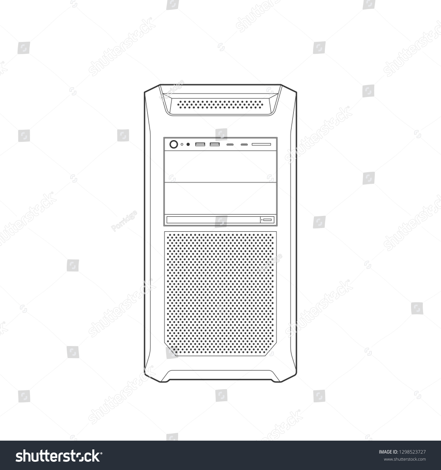 Computer Workstation Pc Tower Detailed Line Stock Vector (Royalty Free ...