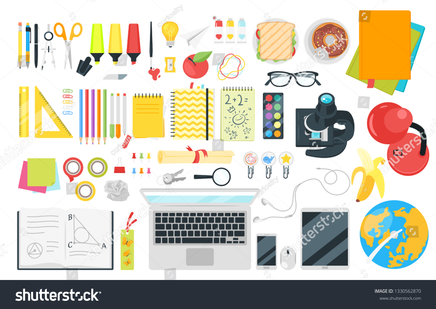 Stationery Various Education Studying Things Top Stock Vector (Royalty