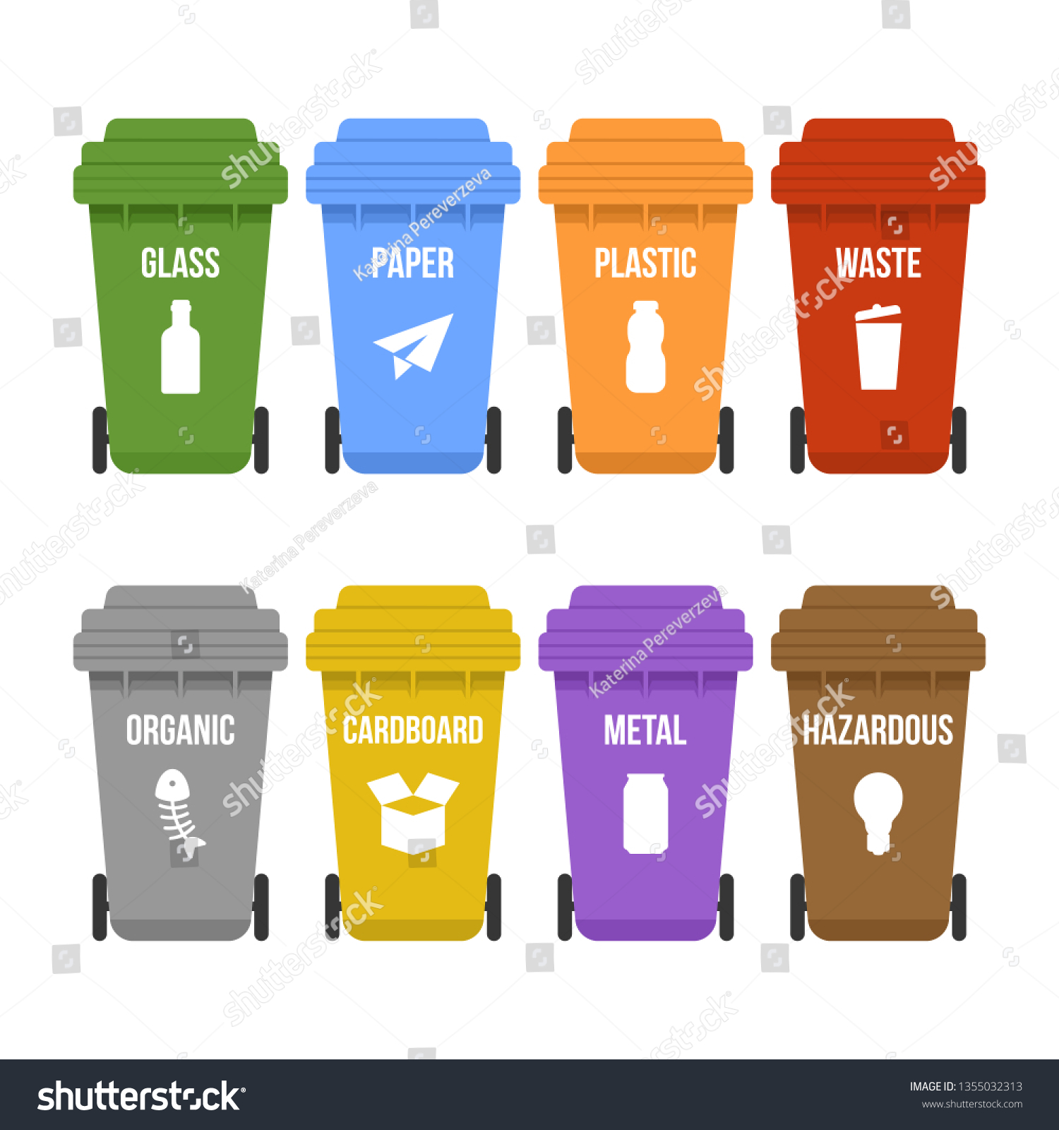 Multicolored Recycle Waste Bins On Wheels Stock Vector (Royalty Free