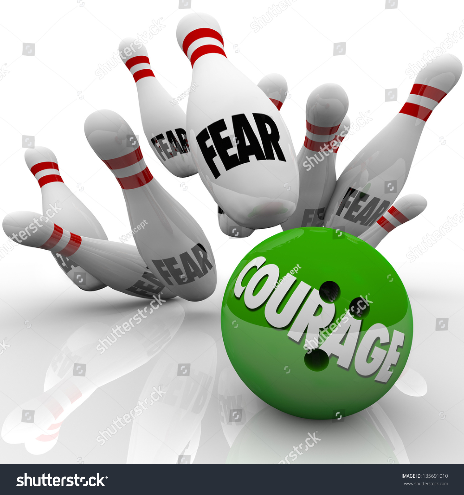 Bowling Ball Marked Courage Strikes Pins Stock Illustration 135691010