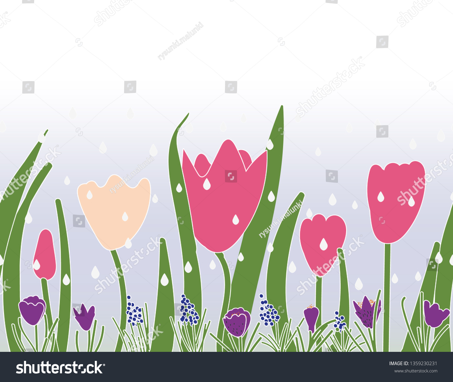 Vector Border Spring Flowers Rain Stock Vector (Royalty Free ...