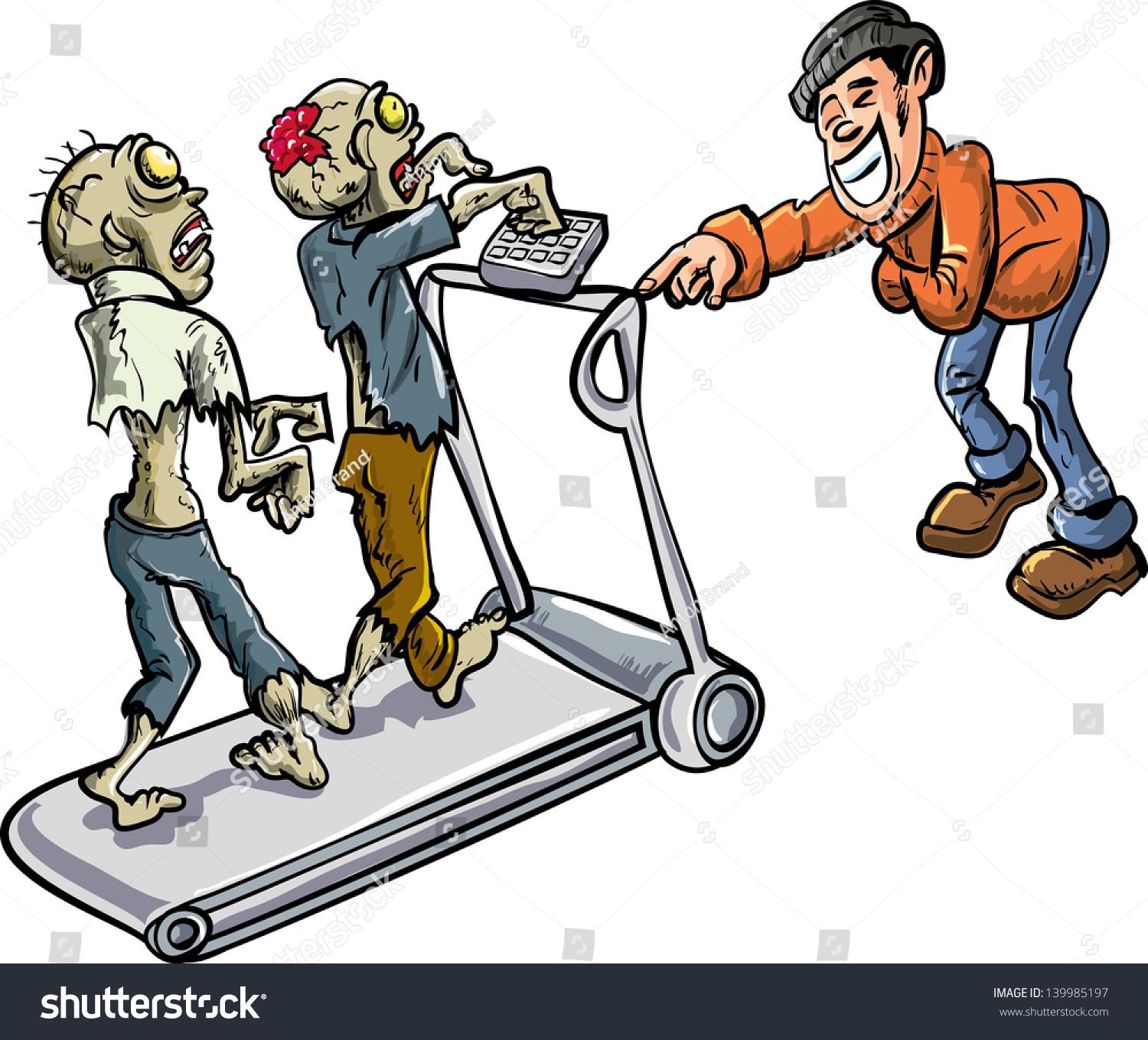 Zombies On Treadmill Survivor Laughing Them เวกเตอร์สต็อก (ปลอดค่า