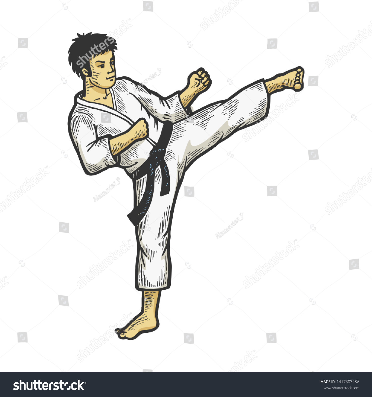 Karate Athlete Kick Foot On Head Stock Vector (Royalty Free) 1417303286
