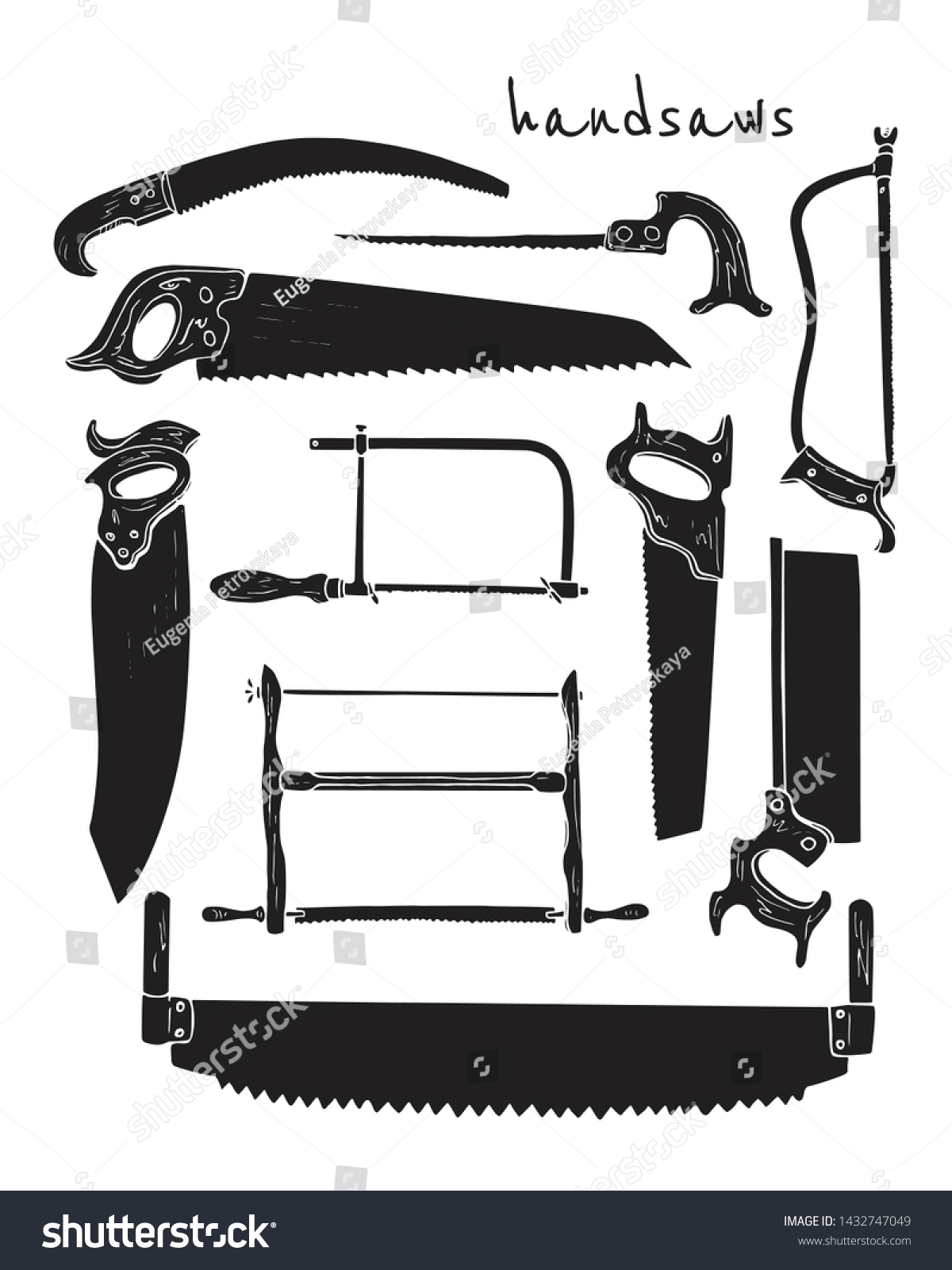 Vector Collection Hand Drawn Handsaws Used Stock Vector (Royalty Free