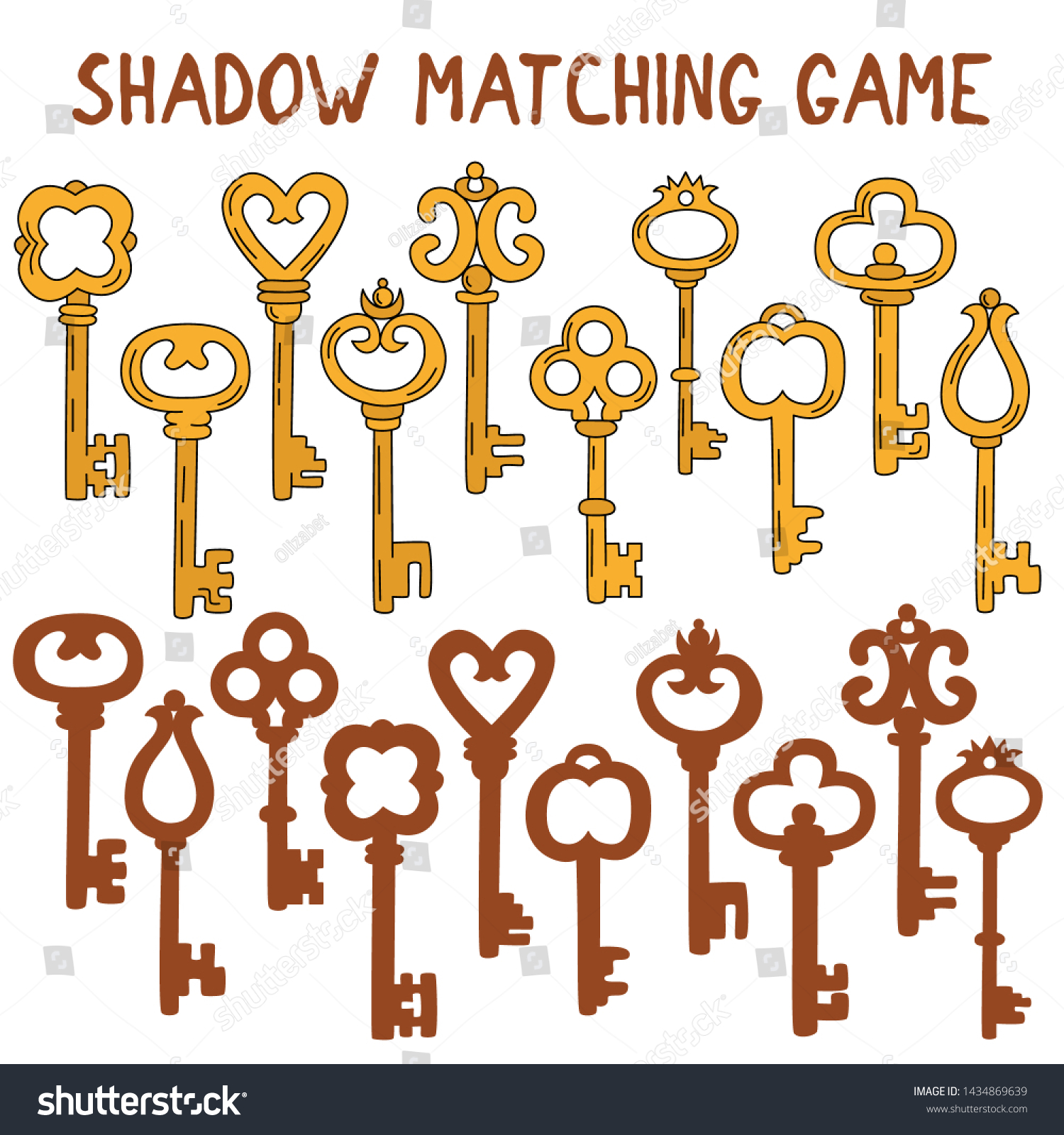Shadow Matching Game Quiz Golden Keys Stock Vector (Royalty Free