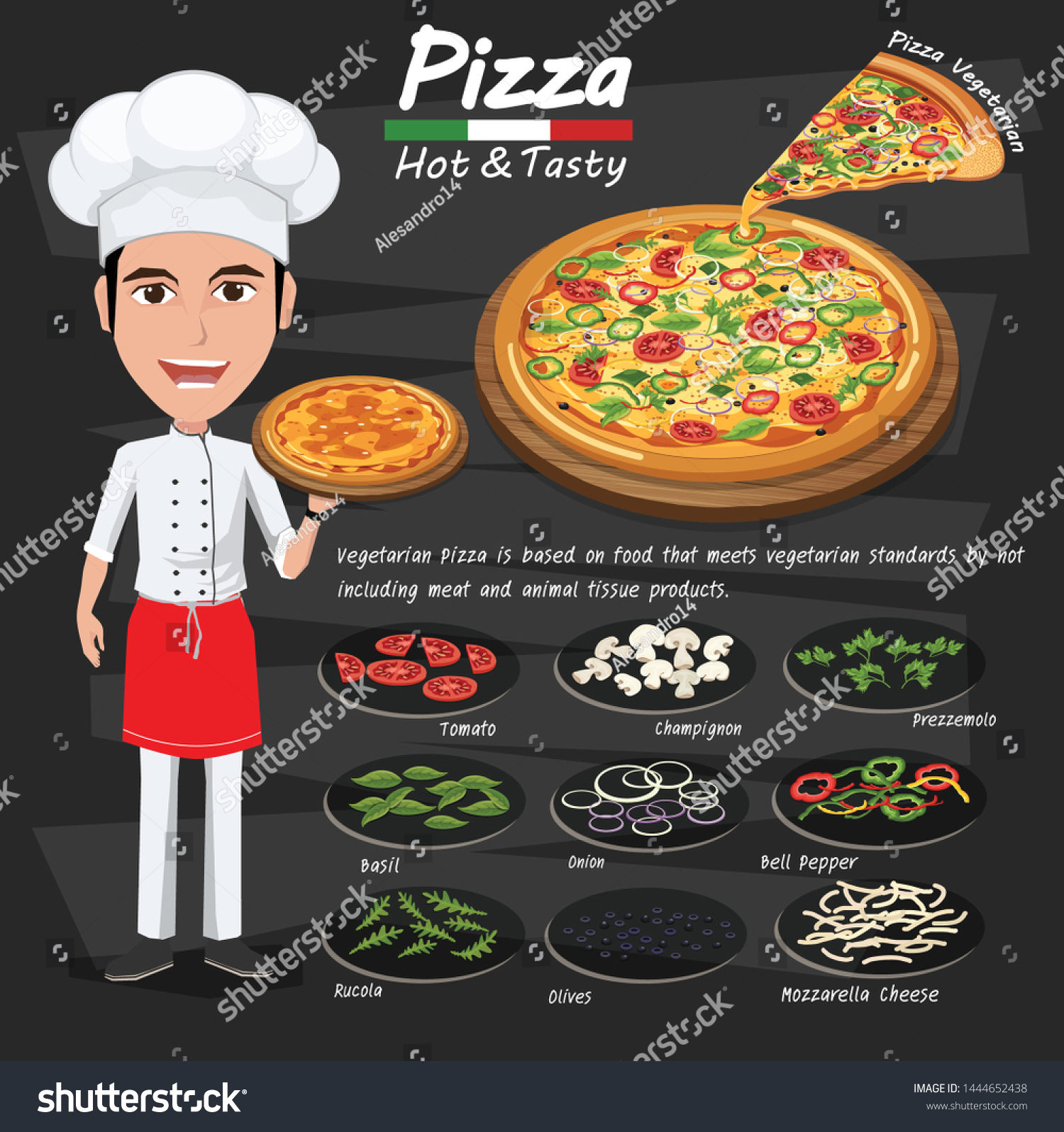 Chef Pizza Pizza Ingredients Cartoon Illustration Stock Vector (Royalty
