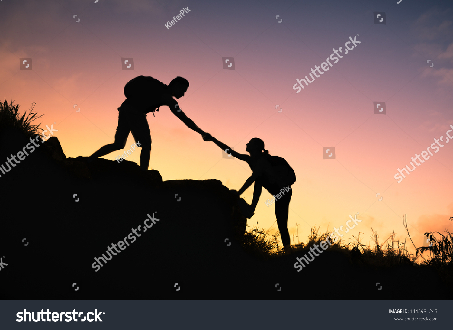 Silhouette Two People Helping Each Other Stock Photo 1445931245 |  Shutterstock