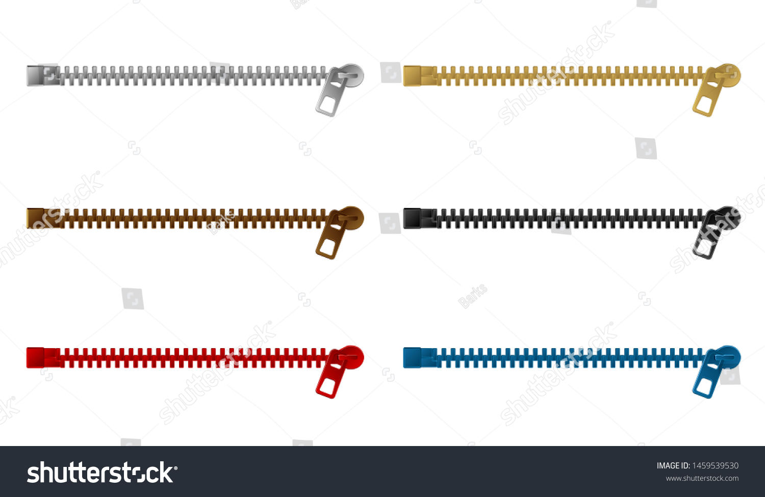 Zipper Fastener Vector Illustration Set Color Stock Vector (Royalty