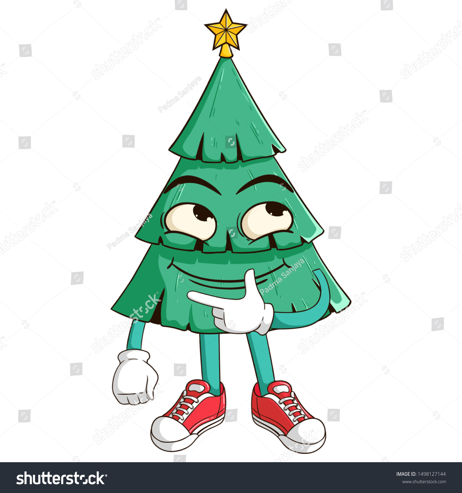 Thinking Christmas Tree Cartoon Character Funny Stock Vector (Royalty ...