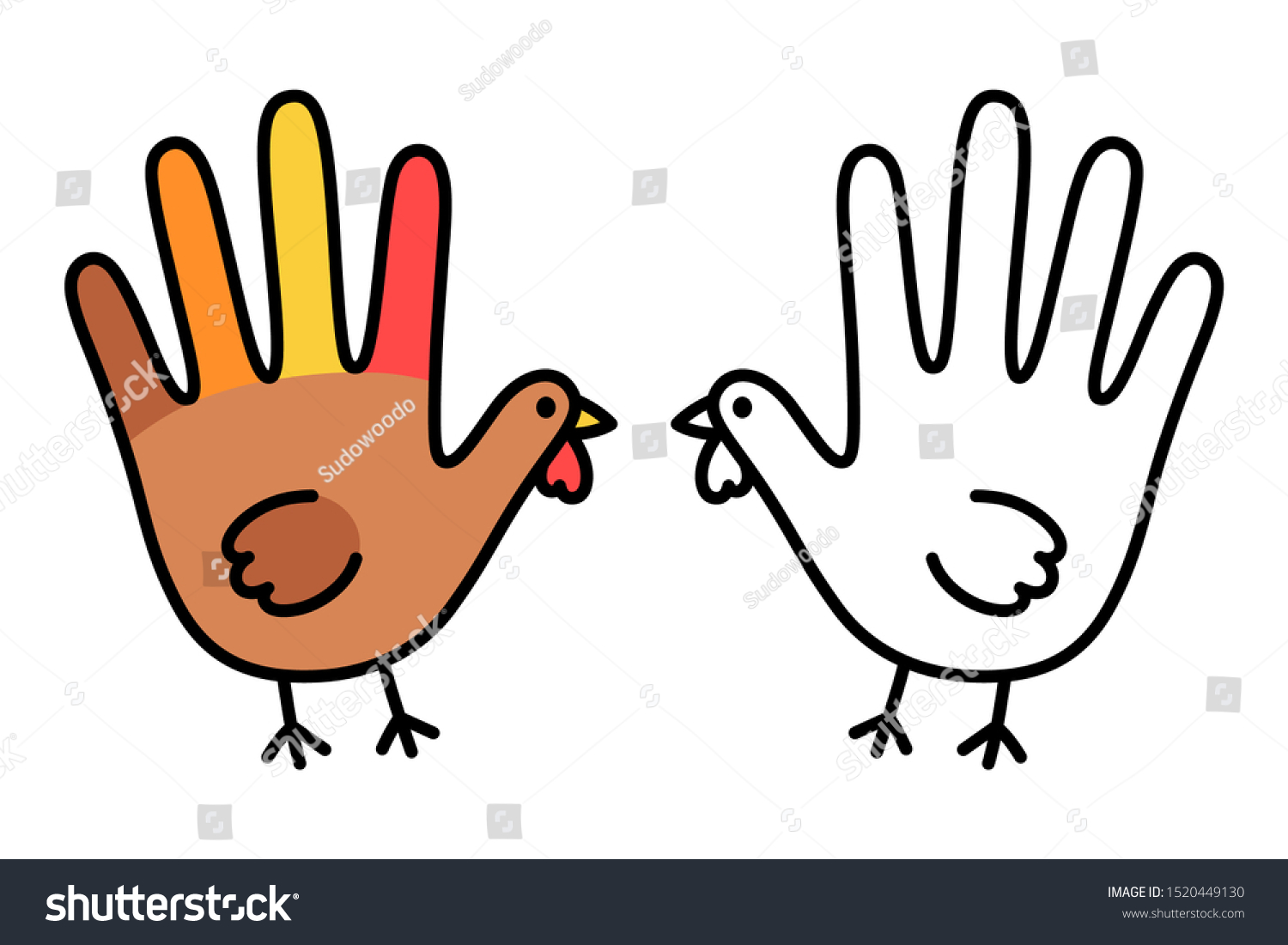 simple cute hand print turkey drawing stock vector (royalty free