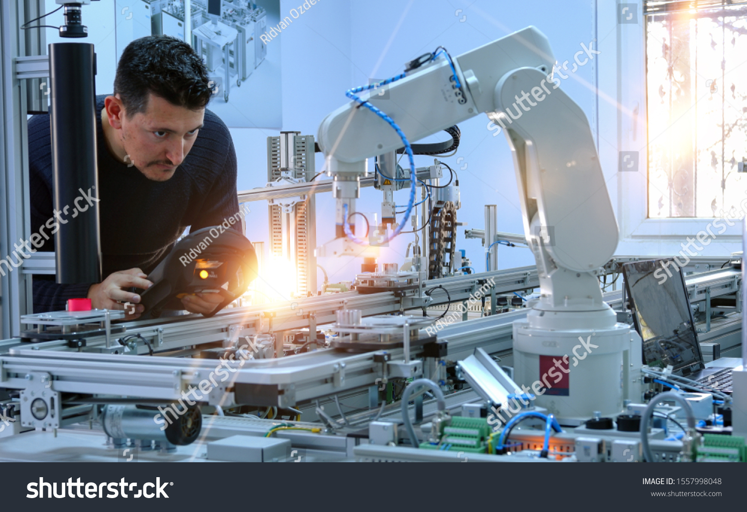 Man Programming Robotic Arm Control Panel Stock Photo 1557998048 ...